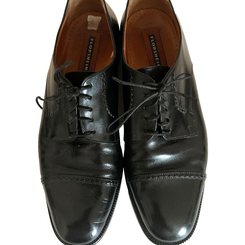 Florsheim Oxfords 10.5 D Black Leather Dress Shoes Cap Toe Italy